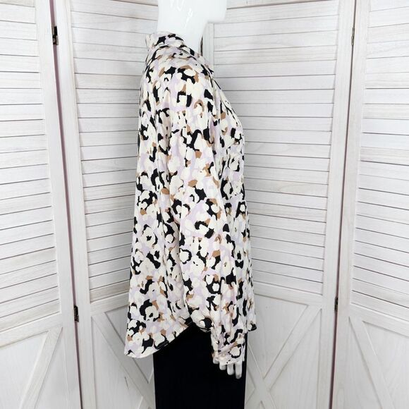 Loft Animal Print V Neck Pullover Tunic Blouse Shirt Lavender Multi Small - Picture 3 of 12